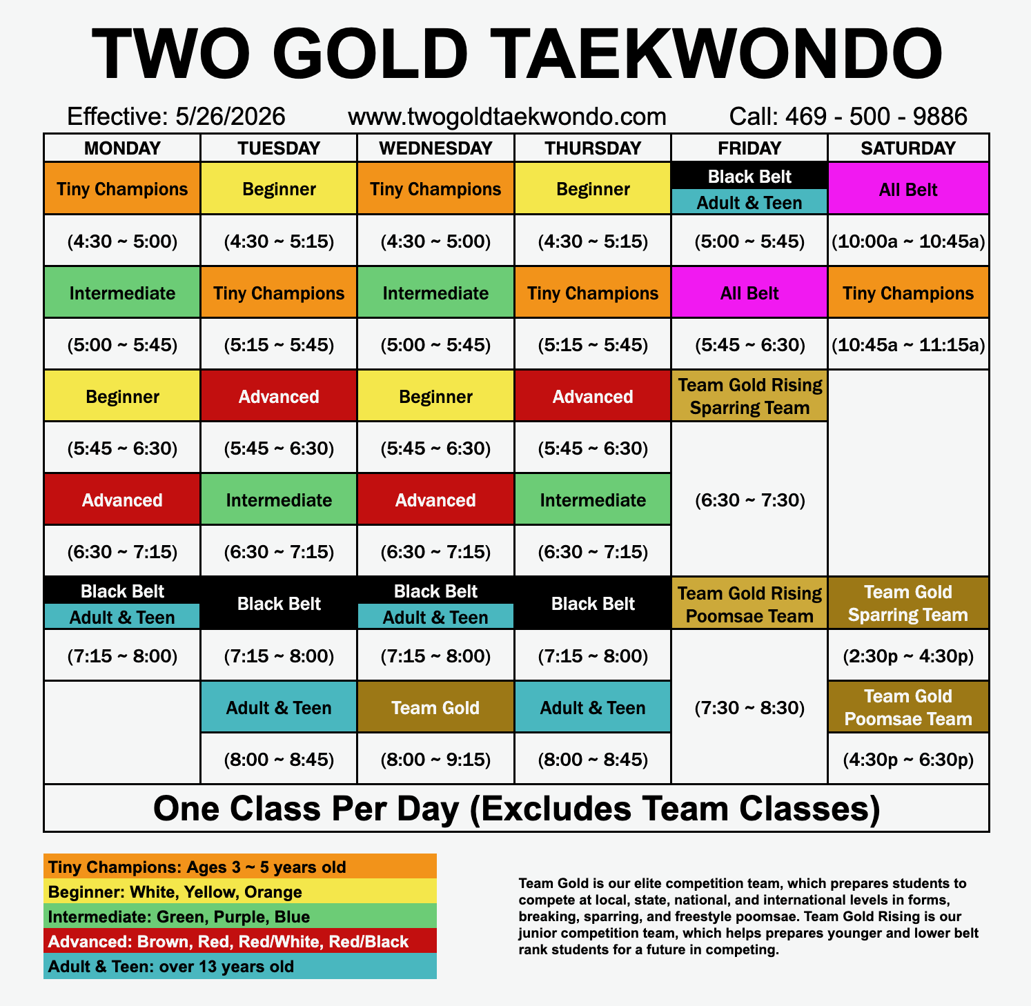 McKinney Class Schedule